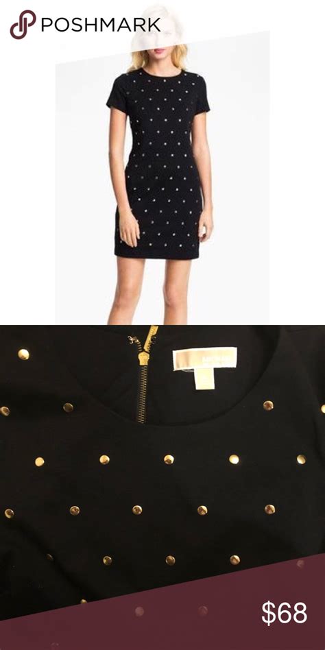 michael kors black dress with gold studs|michael kors black zipper dress.